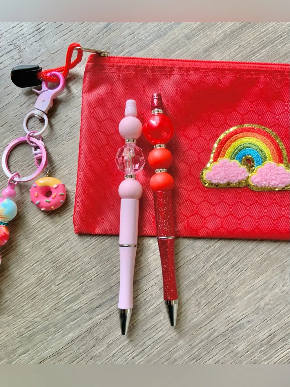 NEW📚 Homemade Crafted Beaded Pens & Bag Charm w/ Pouch